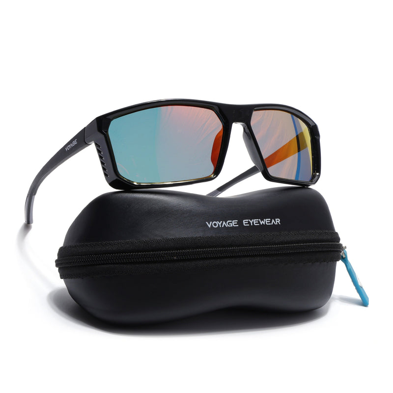 Rectangle Polarized Sunglasses | Orange Lens | Shine Black Frame - PMG6798