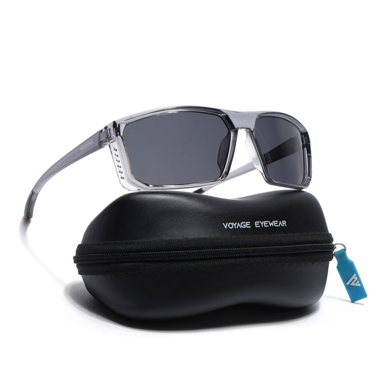 Rectangle Polarized Sunglasses | Black Lens | Grey Frame - PMG6799