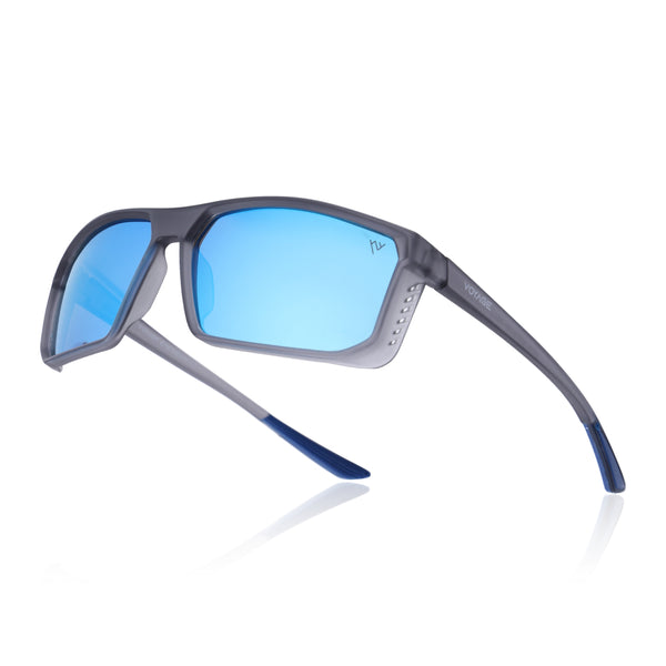 Rectangle Polarized Sunglasses | Blue Lens | Matt Grey Frame - PMG6800