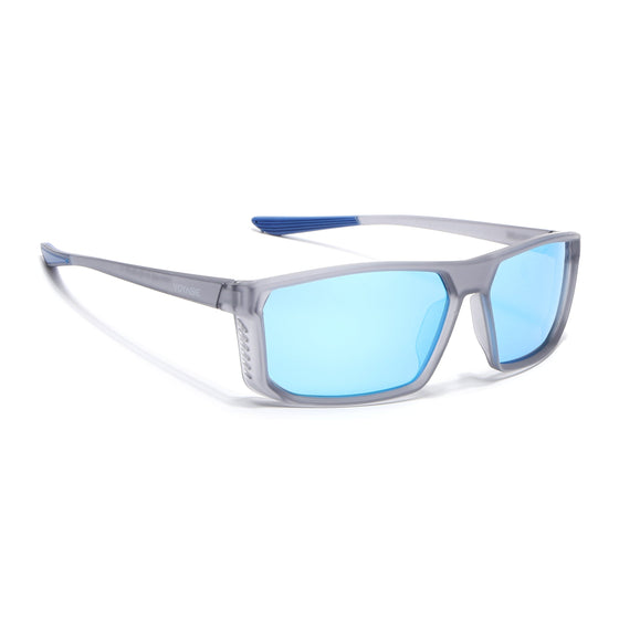 Rectangle Polarized Sunglasses | Blue Lens | Matt Grey Frame - PMG6800