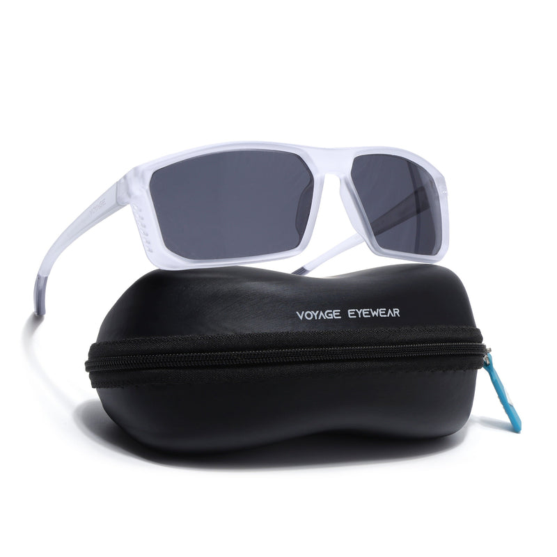 Rectangle Polarized Sunglasses | Black Lens | Transparent Frame - PMG6801