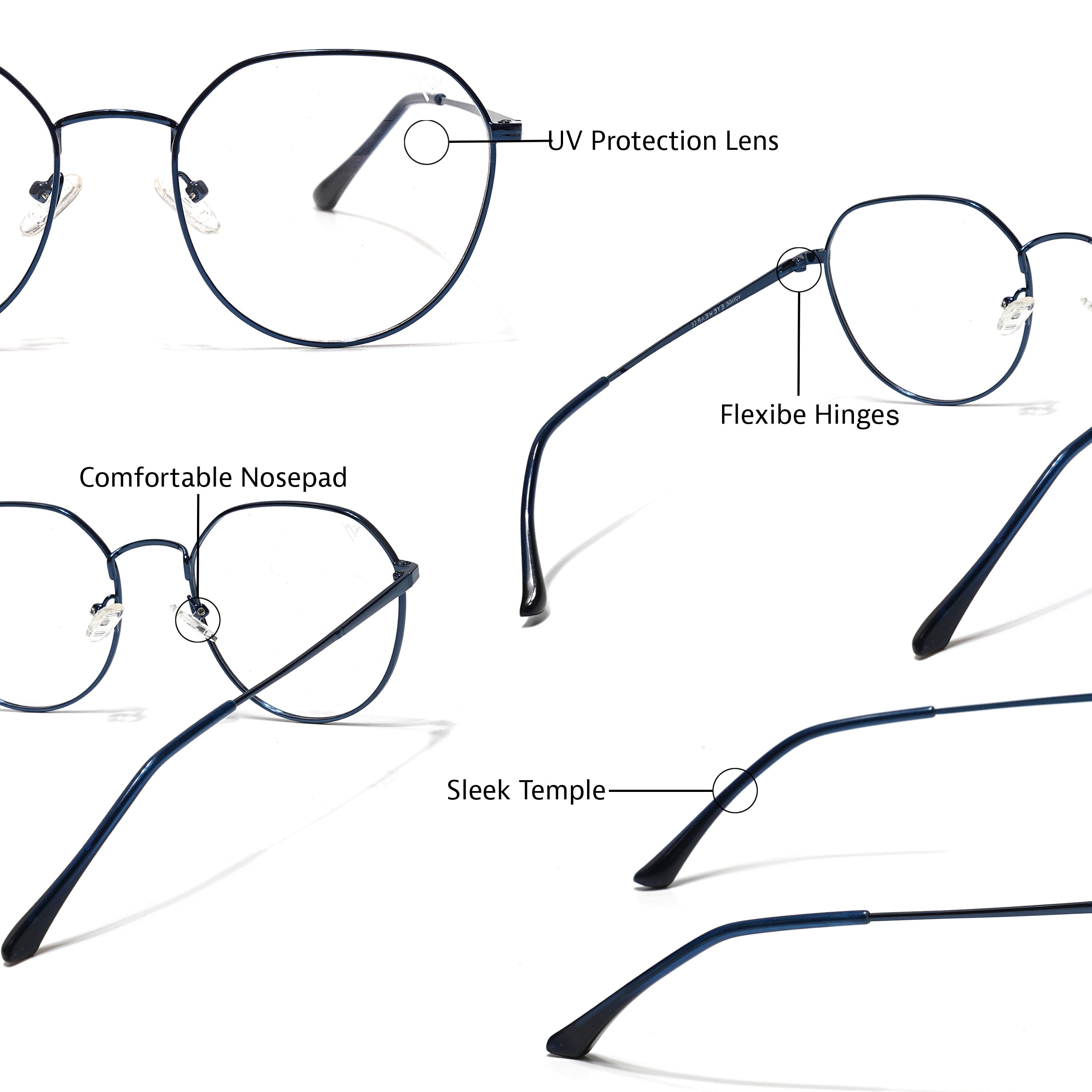 Voyage Metal Master Blue Round Eyeglasses for Men & Women (VG004MG5027-C4)