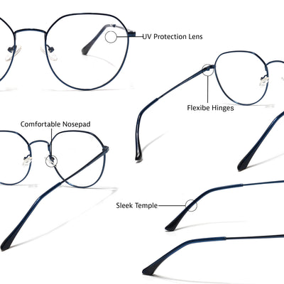 Voyage Metal Master Blue Round Eyeglasses for Men & Women (VG004MG5027-C4)