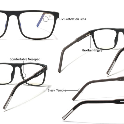 Voyage Rush Grey Square Eyeglasses for Men & Women (VG9002MG5418-C4)