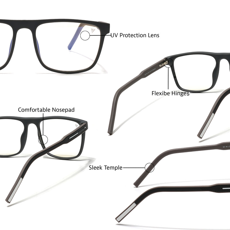 Voyage Rush Grey Square Eyeglasses for Men & Women (VG9002MG5418-C4)