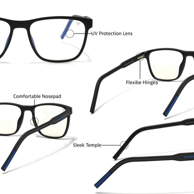 Voyage Rush Black Square Eyeglasses for Men & Women (VG9005MG5437-C5)