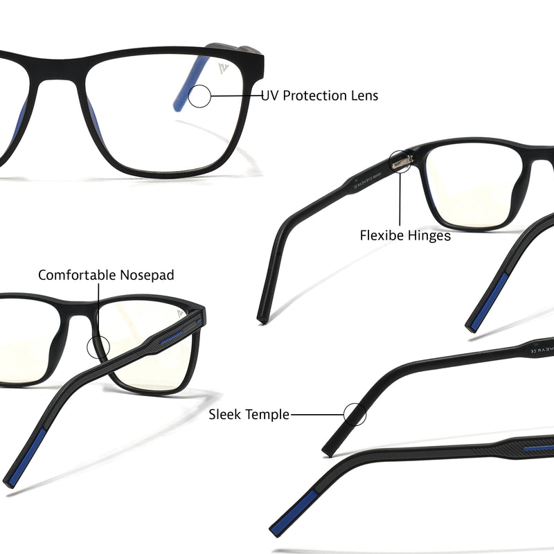 Voyage Rush Black Square Eyeglasses for Men & Women (VG9005MG5437-C5)