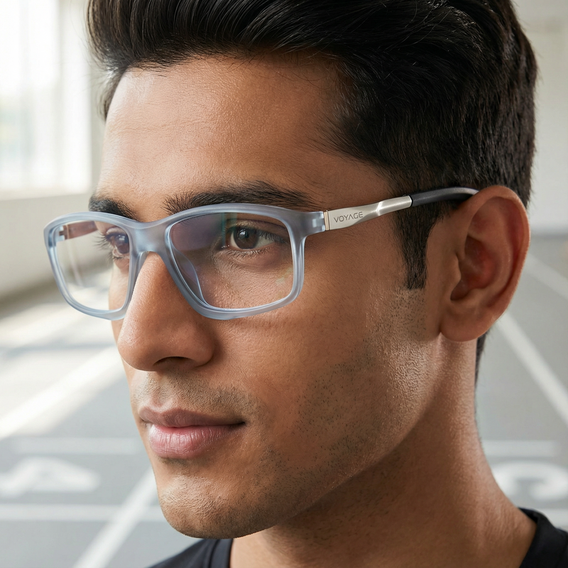 Voyage Striker Light Grey Rectangle Eyeglasses for Men & Women (52504MG6147-C3)