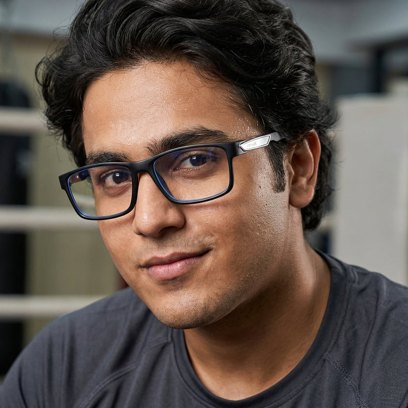 Voyage Striker Silver & Black Rectangle Eyeglasses for Men & Women (52503MG6139-C1)