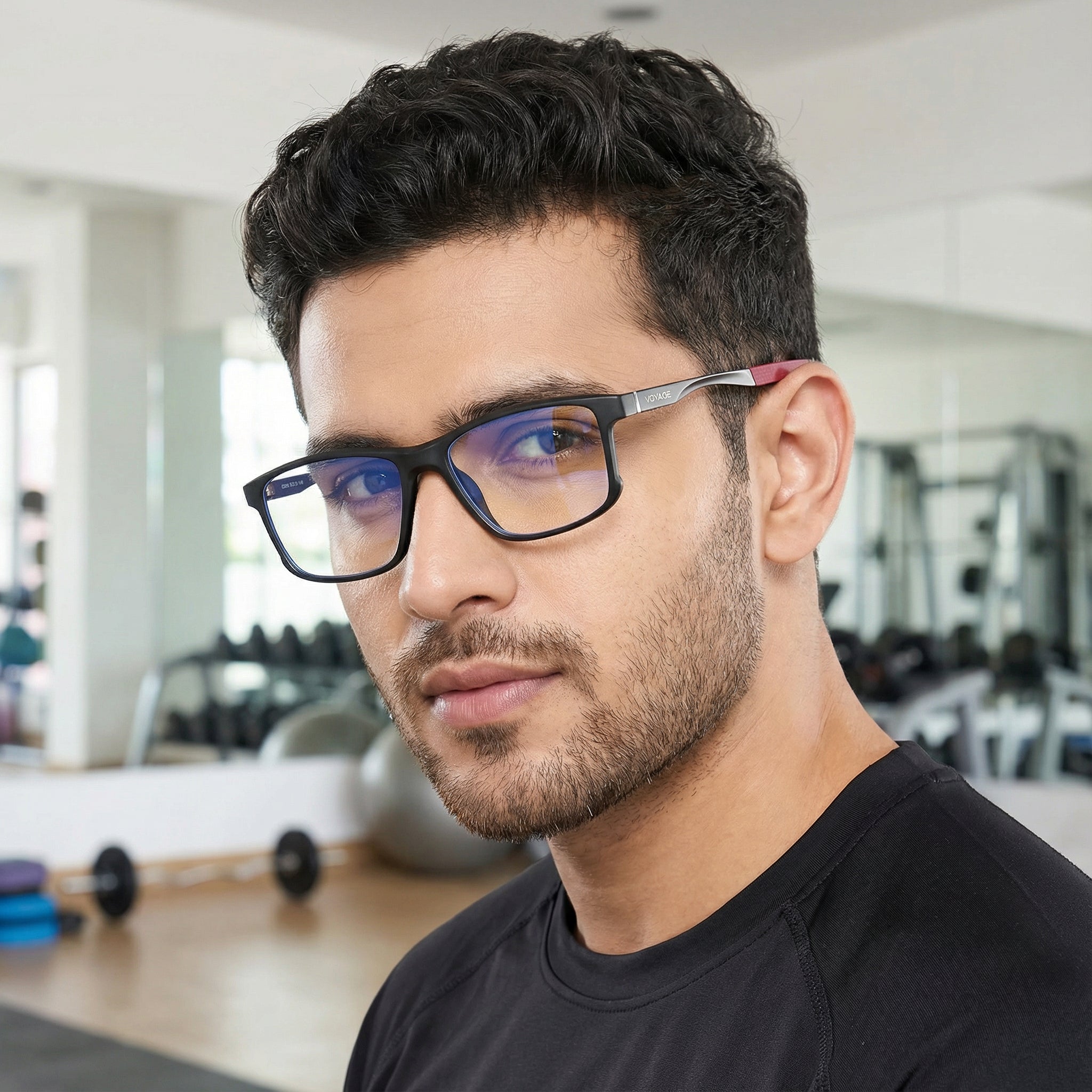 Voyage Striker Black & Red Rectangle Eyeglasses for Men & Women (52505MG6156-C6)