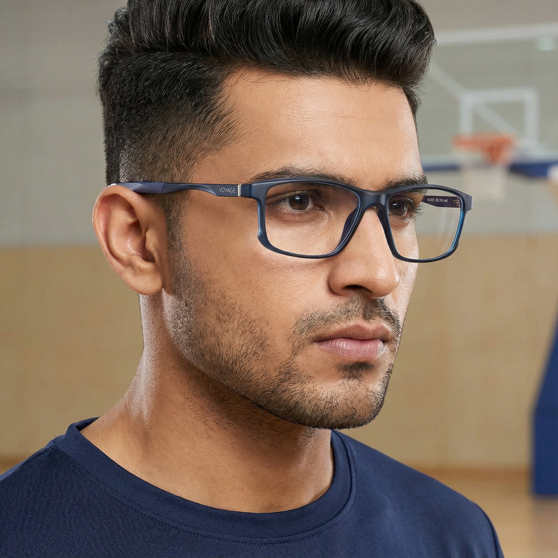 Voyage Striker Blue Rectangle Eyeglasses for Men & Women (52505MG6155-C5)