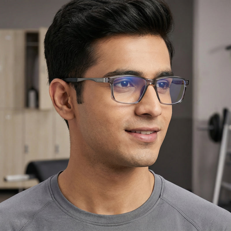 Voyage Striker Grey Rectangle Eyeglasses for Men & Women (52505MG6154-C4)