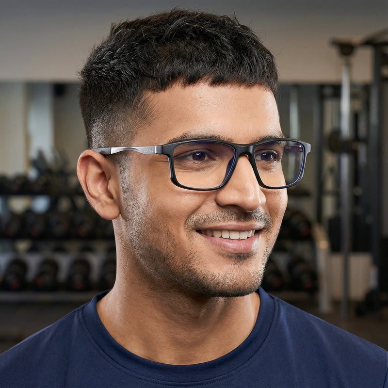 Voyage Striker Silver & Black Rectangle Eyeglasses for Men & Women (52505MG6151-C1)