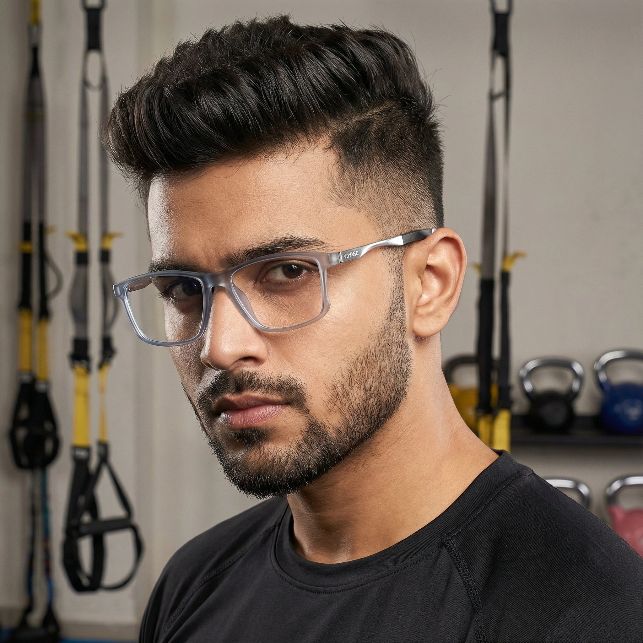 Voyage Striker Grey & Black Rectangle Eyeglasses for Men & Women (52505MG6152-C2)