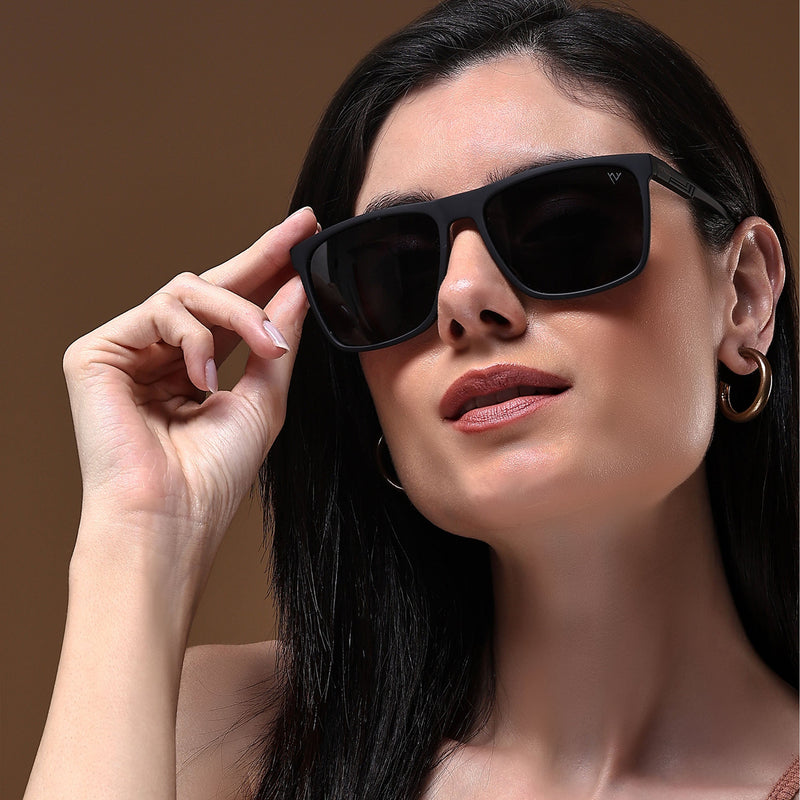 Voyage Wayfarer Polarized Sunglasses for Men & Women (Black Lens | Matt Black Frame - PMG5248)