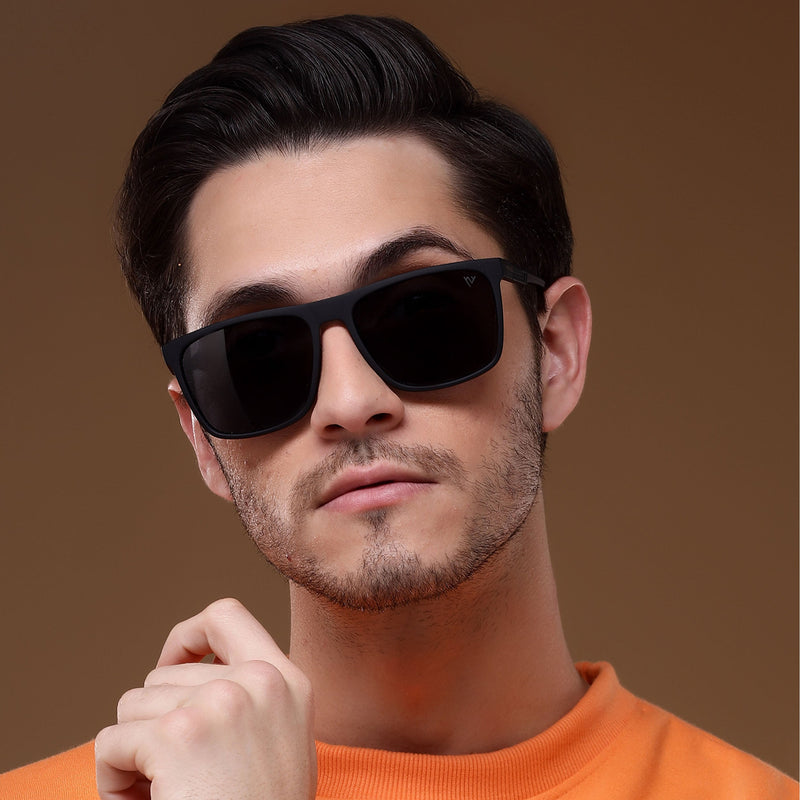 Voyage Wayfarer Polarized Sunglasses for Men & Women (Black Lens | Matt Black Frame - PMG5248)