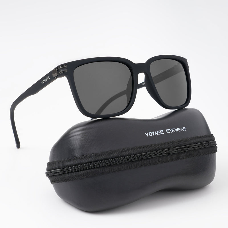Voyage Wayfarer Polarized Sunglasses for Men & Women (Black Lens | Matt Black Frame - PMG5249)
