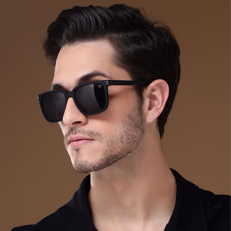 Voyage Wayfarer Polarized Sunglasses for Men & Women (Black Lens | Matt Black Frame - PMG5249)