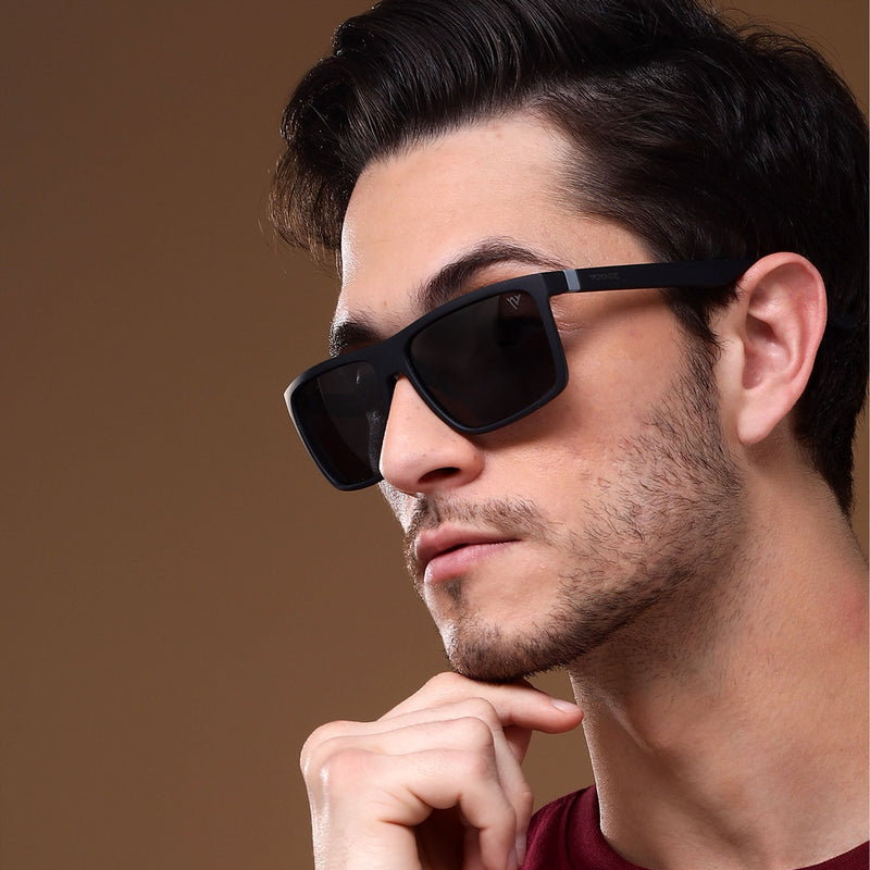 Voyage Wayfarer Polarized Sunglasses for Men & Women (Black Lens | Matt Black Frame - PMG5250)