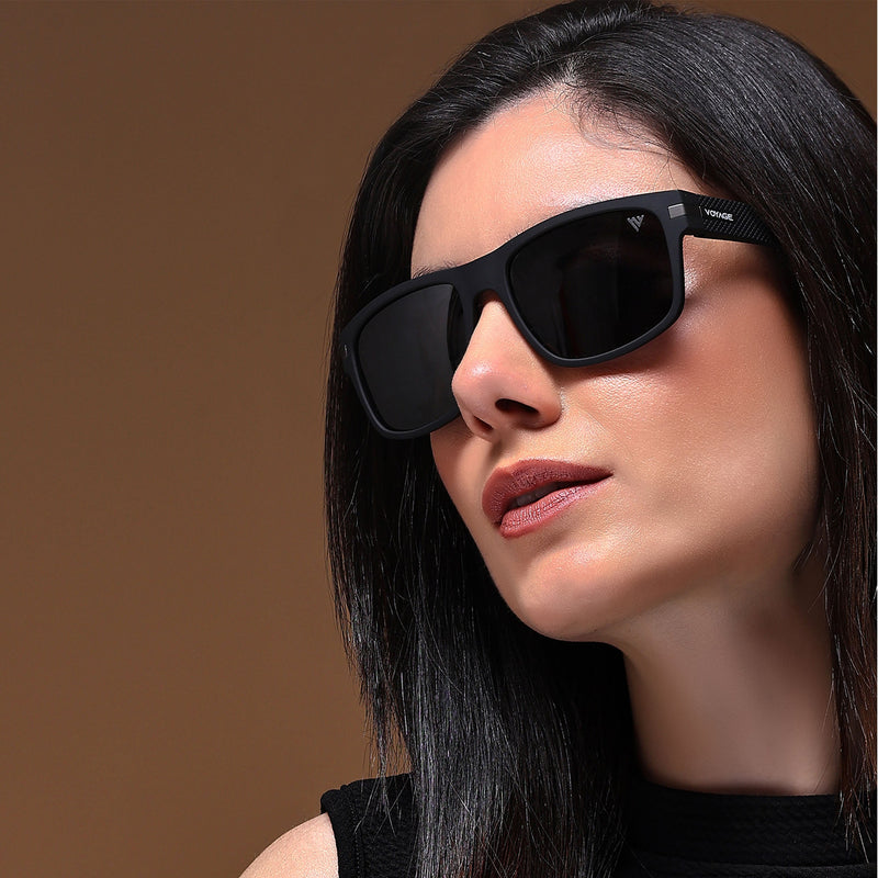 Voyage Wayfarer Polarized Sunglasses for Men & Women (Black Lens | Matt Black Frame - PMG5251)
