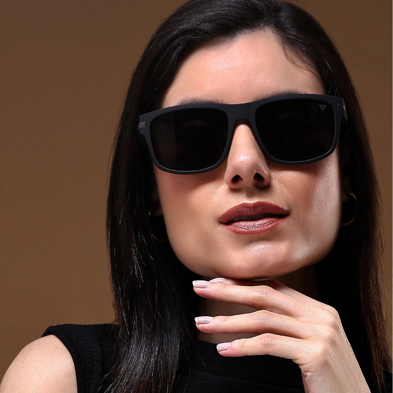 Voyage Wayfarer Polarized Sunglasses for Men & Women (Black Lens | Matt Black Frame - PMG5251)