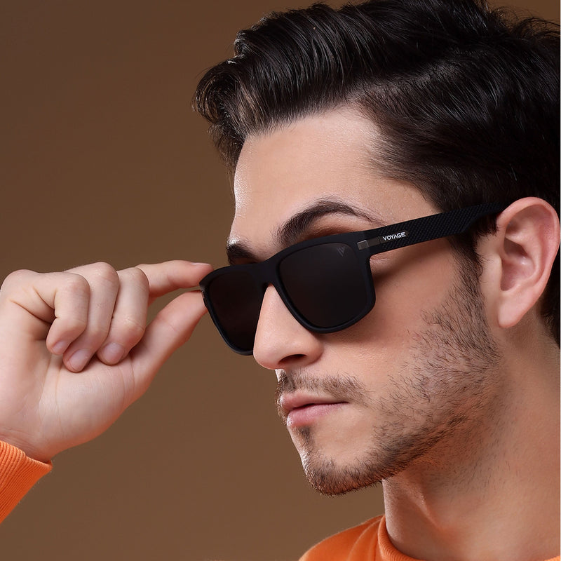 Voyage Wayfarer Polarized Sunglasses for Men & Women (Black Lens | Matt Black Frame - PMG5251)