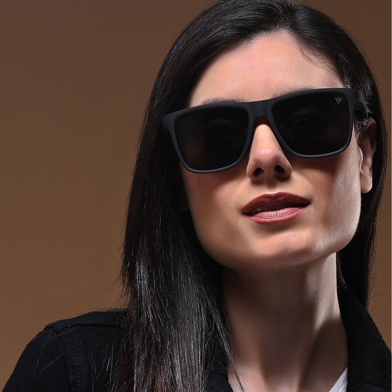 Voyage Wayfarer Polarized Sunglasses for Men & Women (Black Lens | Matt Black Frame - PMG5254)