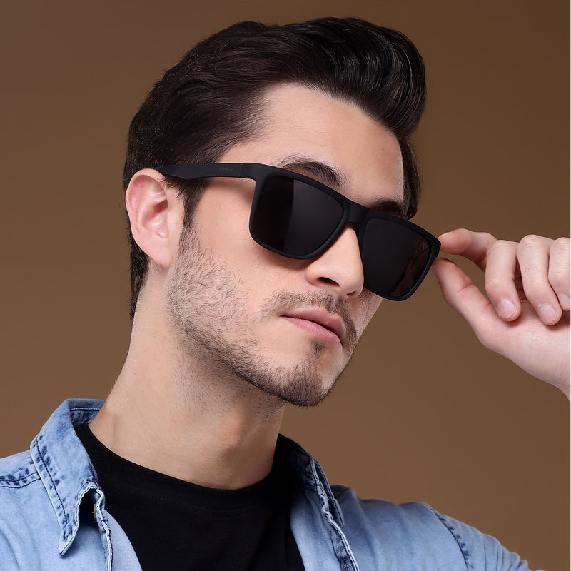 Voyage Wayfarer Polarized Sunglasses for Men & Women (Black Lens | Matt Black Frame - PMG5254)