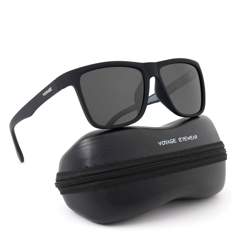 Voyage Wayfarer Polarized Sunglasses for Men & Women (Black Lens | Matt Black Frame - PMG5254)