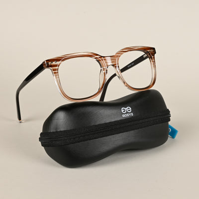 Goeye Brown & Clear Oval Eyeglasses for Men & Women (XY31020GE1631)