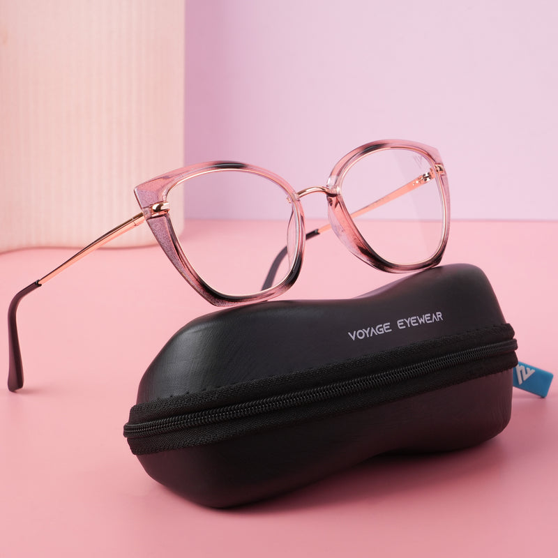 Voyage Glam Pink Black & Golden Cateye Eyeglasses for Women (9039MG5226-C4)