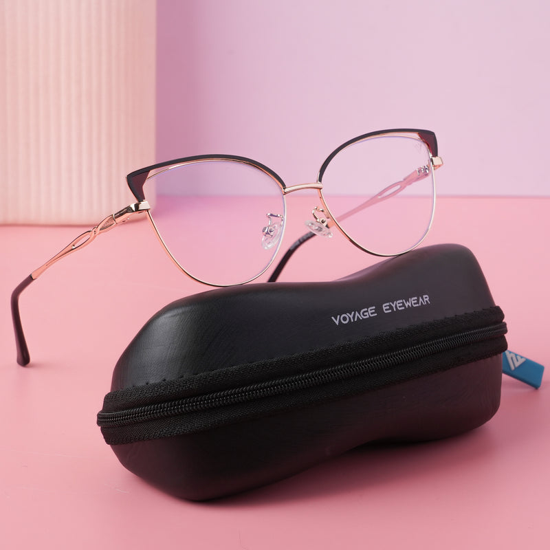Voyage Glam Black & Golden Cateye Eyeglasses for Women (9853MG4418-C1)