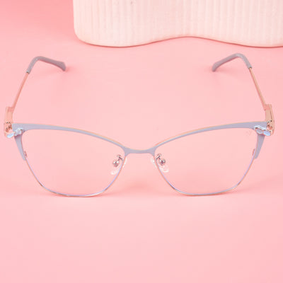 Voyage Glam Sky Blue & Golden Cateye Eyeglasses for Women (9847MG4401-C5)