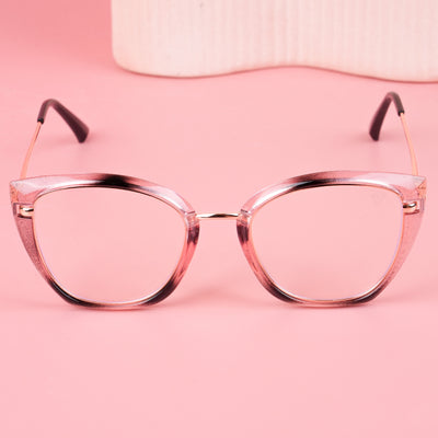 Voyage Glam Pink Black & Golden Cateye Eyeglasses for Women (9039MG5226-C4)