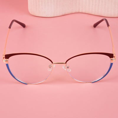 Voyage Glam Brown, Blue & Golden Cateye Eyeglasses for Women (95206MG4429-C2)