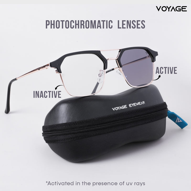 Voyage photochromic Golden & Black Wayfarer Eyeglasses for Men & Women (2295MG5075-C1)