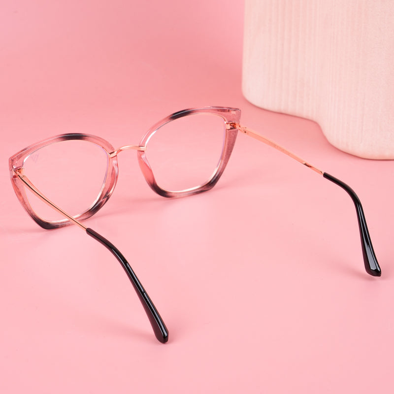 Voyage Glam Pink Black & Golden Cateye Eyeglasses for Women (9039MG5226-C4)