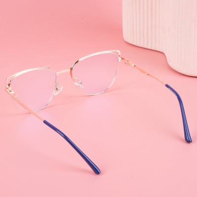 Voyage Glam Blue & Golden Cateye Eyeglasses for Women (95203MG4411-C3)