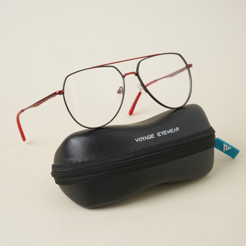 Voyage Black & Red Aviator Eyeglasses for Men & Women (YC82049MG4625-C2)