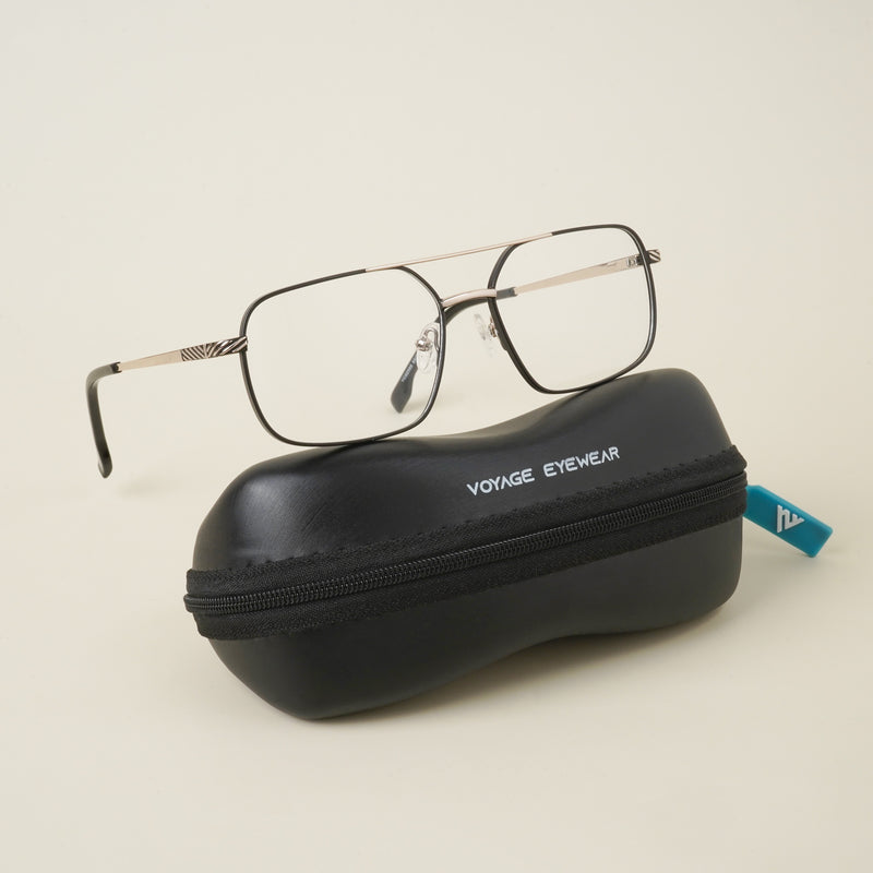 Voyage Black & Silver Wayfarer Eyeglasses for Men & Women (YC82055MG4640-C1)